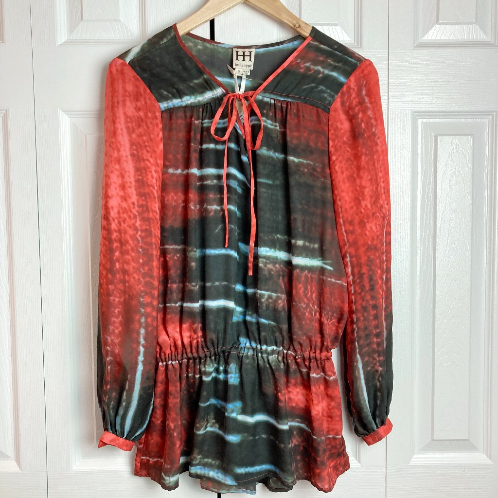 Nwt Haute Hippie Long Sleeve Printed 100% Silk Shirt